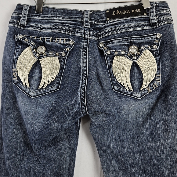 La Idol angel wing rhinestone jean capris size 11 - Picture 7 of 12